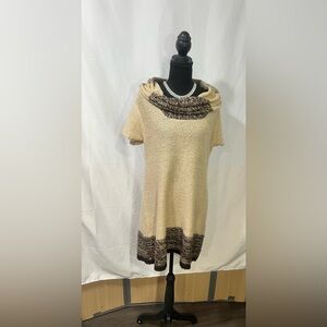 Chic Cream and Brown Cowl Neck Sweater